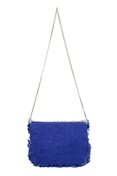 Nazaakat By Samara Singh Blue Beads, Stones, Fringe Embellished And Beaded Flap Clutch at Aza Fashions Nazaakat By Samara Singh_Blue Beads, Stones, Fringe Embellished And Beaded Flap Clutch _at_Aza_Fashions