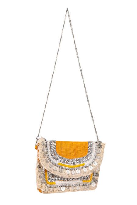 Buy Nazaakat By Samara Singh Yellow Stones, Beads, Fringe Coin And Embellished Boho Bag Online at Aza Fashions Buy_Nazaakat By Samara Singh_Yellow Stones, Beads, Fringe Coin And Embellished Boho Bag _Online_at_Aza_Fashions
