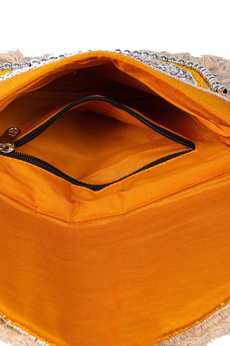 Buy Nazaakat By Samara Singh Yellow Stones, Beads, Fringe Coin And Embellished Boho Bag Buy_Nazaakat By Samara Singh_Yellow Stones, Beads, Fringe Coin And Embellished Boho Bag