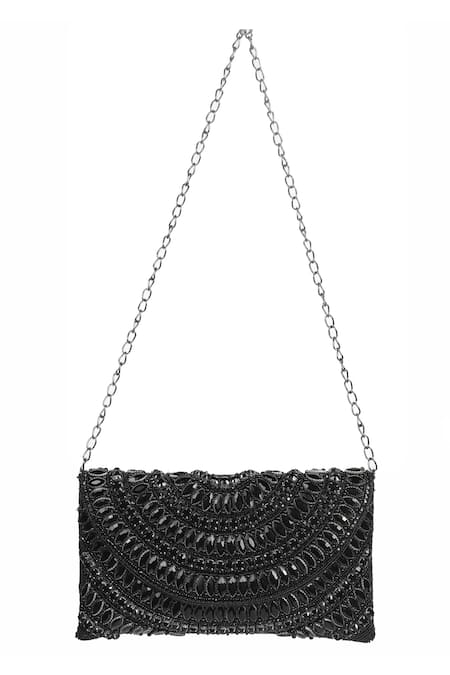 Buy Nazaakat By Samara Singh Black Beads, Sequins, Stones Beaded Embellished Flap Bag Buy_Nazaakat By Samara Singh_Black Beads, Sequins, Stones Beaded Embellished Flap Bag