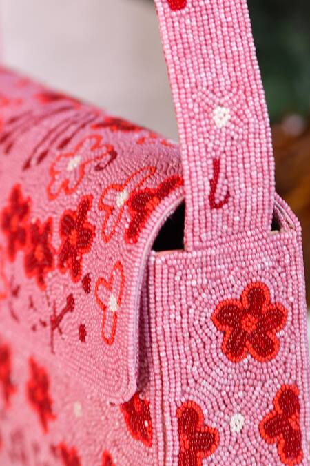 Nazaakat By Samara Singh_Pink Beads Embroidered Floral Sling Bag _at_Aza_Fashions