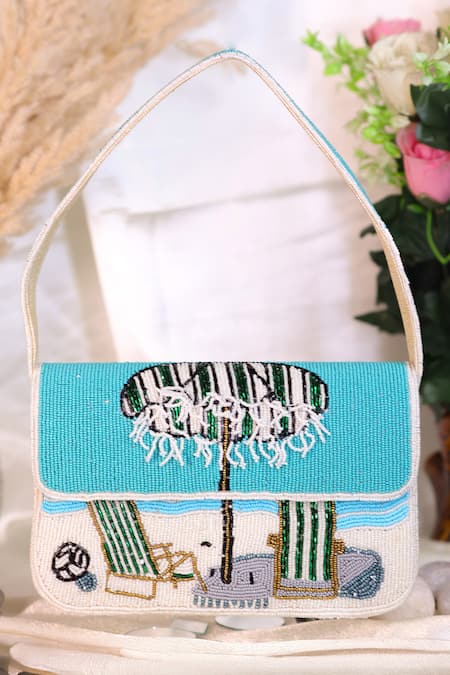 Nazaakat By Samara Singh Beaded Beach Scene Shoulder Bag 