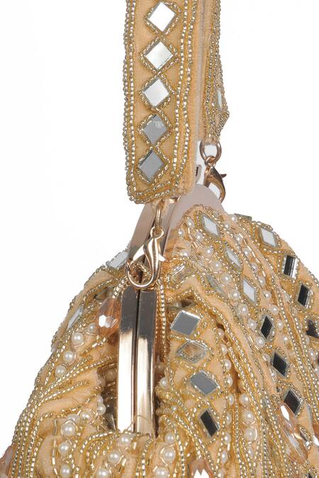 Nazaakat By Samara Singh Gold Beads, Pearls, Mirrors, Tassels And Embellished Batua Bag at Aza Fashions Nazaakat By Samara Singh_Gold Beads, Pearls, Mirrors, Tassels And Embellished Batua Bag _at_Aza_Fashions