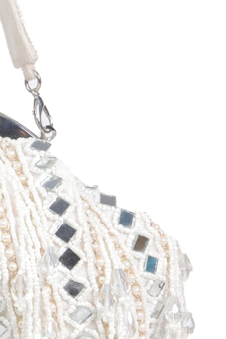 Shop Nazaakat By Samara Singh White Beads, Mirrors, Pearls, Tassels And Embellished Batua Bag Online at Aza Fashions Shop_Nazaakat By Samara Singh_White Beads, Mirrors, Pearls, Tassels And Embellished Batua Bag _Online_at_Aza_Fashions