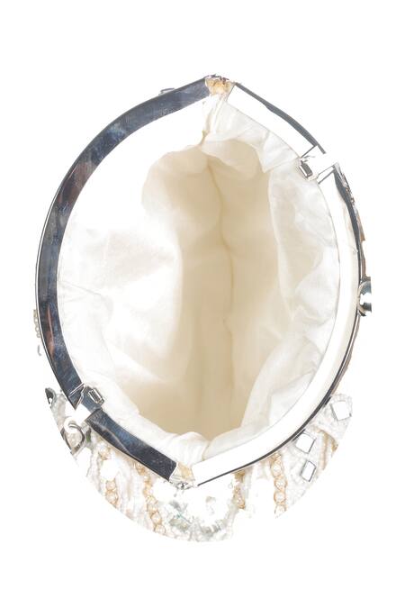Shop Nazaakat By Samara Singh White Beads, Mirrors, Pearls, Tassels And Embellished Batua Bag Shop_Nazaakat By Samara Singh_White Beads, Mirrors, Pearls, Tassels And Embellished Batua Bag