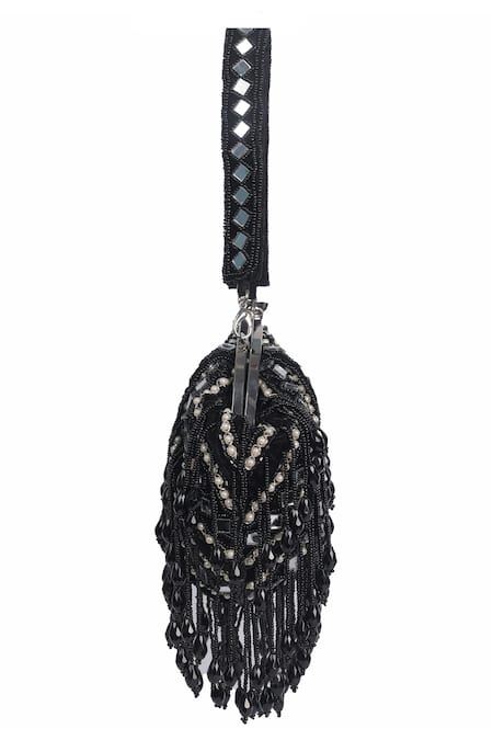 Buy Nazaakat By Samara Singh Black Beads, Mirrors, Tassels And Pearl Embellished Batua Bag Online at Aza Fashions Buy_Nazaakat By Samara Singh_Black Beads, Mirrors, Tassels And Pearl Embellished Batua Bag _Online_at_Aza_Fashions