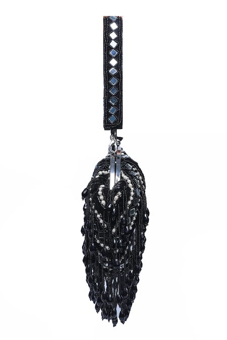 Shop Nazaakat By Samara Singh Black Beads, Mirrors, Tassels And Pearl Embellished Batua Bag Online at Aza Fashions Shop_Nazaakat By Samara Singh_Black Beads, Mirrors, Tassels And Pearl Embellished Batua Bag _Online_at_Aza_Fashions
