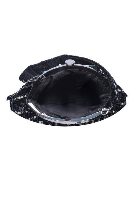 Nazaakat By Samara Singh Black Beads, Mirrors, Tassels And Pearl Embellished Batua Bag at Aza Fashions Nazaakat By Samara Singh_Black Beads, Mirrors, Tassels And Pearl Embellished Batua Bag _at_Aza_Fashions