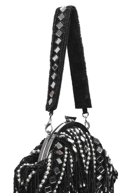 Buy Nazaakat By Samara Singh Black Beads, Mirrors, Tassels And Pearl Embellished Batua Bag Buy_Nazaakat By Samara Singh_Black Beads, Mirrors, Tassels And Pearl Embellished Batua Bag