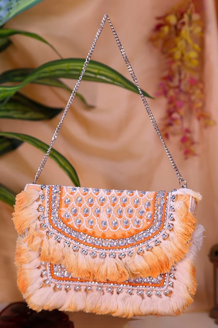 Nazaakat By Samara Singh Fringed Embellished Boho Bag with Chain Strap 
