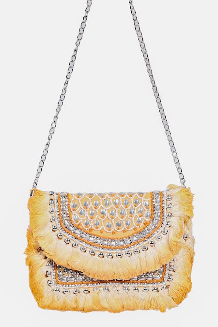 Nazaakat By Samara Singh Fringed Embellished Boho Bag with Chain Strap 