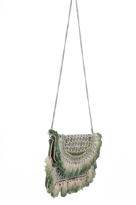 Buy Nazaakat By Samara Singh Green Beads, Stones, Tassels Fringed Beaded And Sequin Embellished Boho Bag Online at Aza Fashions Buy_Nazaakat By Samara Singh_Green Beads, Stones, Tassels Fringed Beaded And Sequin Embellished Boho Bag _Online_at_Aza_Fashions