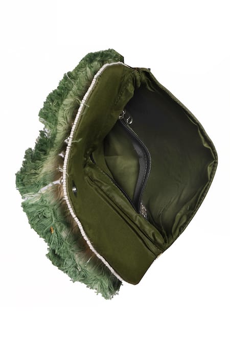 Shop Nazaakat By Samara Singh Green Beads, Stones, Tassels Fringed Beaded And Sequin Embellished Boho Bag Online at Aza Fashions Shop_Nazaakat By Samara Singh_Green Beads, Stones, Tassels Fringed Beaded And Sequin Embellished Boho Bag _Online_at_Aza_Fashions