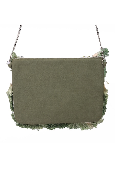 Nazaakat By Samara Singh Green Beads, Stones, Tassels Fringed Beaded And Sequin Embellished Boho Bag at Aza Fashions Nazaakat By Samara Singh_Green Beads, Stones, Tassels Fringed Beaded And Sequin Embellished Boho Bag _at_Aza_Fashions