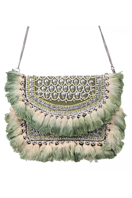 Nazaakat By Samara Singh Fringed Beaded & Sequin Embellished Boho Bag