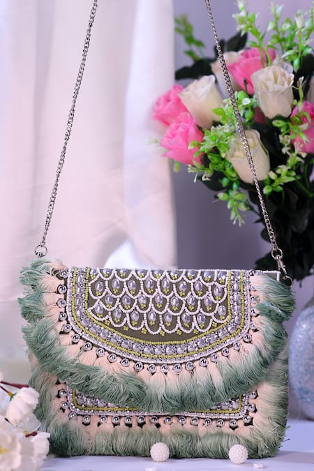 Nazaakat By Samara Singh Fringed Beaded & Sequin Embellished Boho Bag