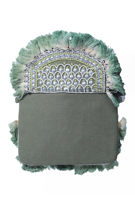 Shop Nazaakat By Samara Singh Green Beads, Stones, Tassels Fringed Beaded And Sequin Embellished Boho Bag Shop_Nazaakat By Samara Singh_Green Beads, Stones, Tassels Fringed Beaded And Sequin Embellished Boho Bag