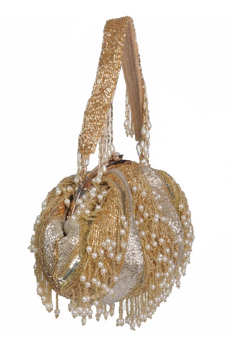 Buy_Nazaakat By Samara Singh_Gold Beads, Pearls, Sequins And Embellished Batua Bag _Online_at_Aza_Fashions