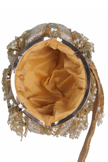 Nazaakat By Samara Singh_Gold Beads, Pearls, Sequins And Embellished Batua Bag _at_Aza_Fashions