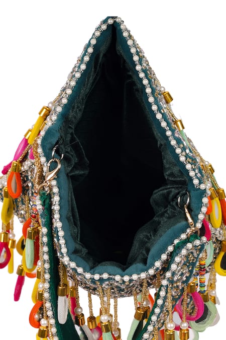 Shop_Nazaakat By Samara Singh_Multi Color Beads, Pearls, Sequins, Embellished Potli Bag With And Drops 