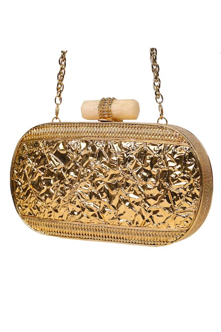 Buy_Nazaakat By Samara Singh_Gold Crystals, Beads, Stones Embellished Clutch With Detachable Sling 