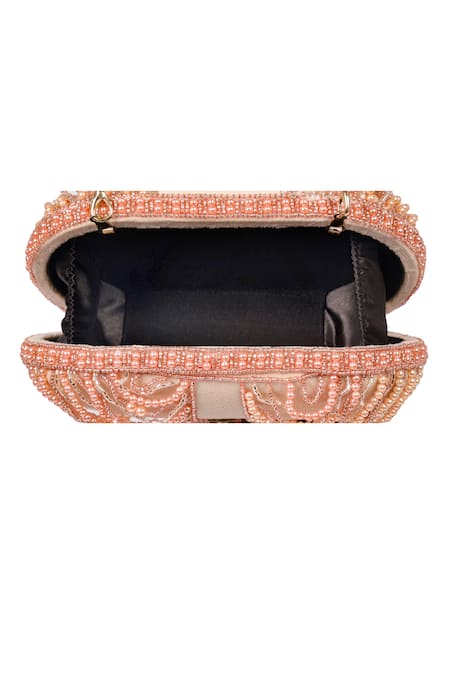 Shop_Nazaakat By Samara Singh_Pink Beads, Pearls, Crystals Beaded Wave And Tassel Embellished Clutch _Online_at_Aza_Fashions