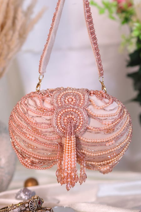 Nazaakat By Samara Singh Beaded Wave & Tassel Embellished Clutch 