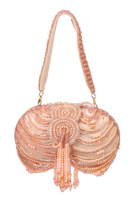 Nazaakat By Samara Singh Beaded Wave & Tassel Embellished Clutch 