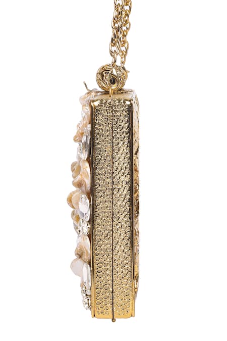 Shop_Nazaakat By Samara Singh_Gold Stones, Pearls, Metallic Embellished Geometric Pattern Clutch With Sling _Online_at_Aza_Fashions