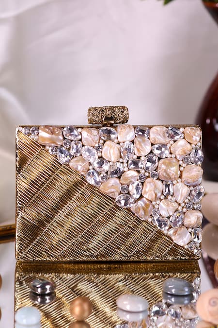 Nazaakat By Samara Singh Embellished Geometric Pattern Clutch with Sling 