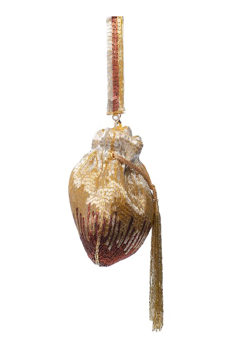 Buy_Nazaakat By Samara Singh_Gold Beads, Tassels Beaded Ombre Potli Bag With _Online_at_Aza_Fashions