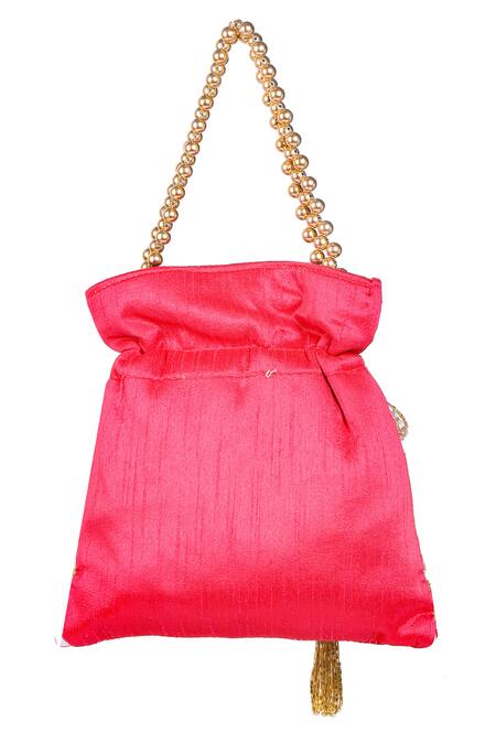 Buy_Nazaakat By Samara Singh_Pink Sequins, Embroidery, Beads Potli Bag With Handle _Online_at_Aza_Fashions