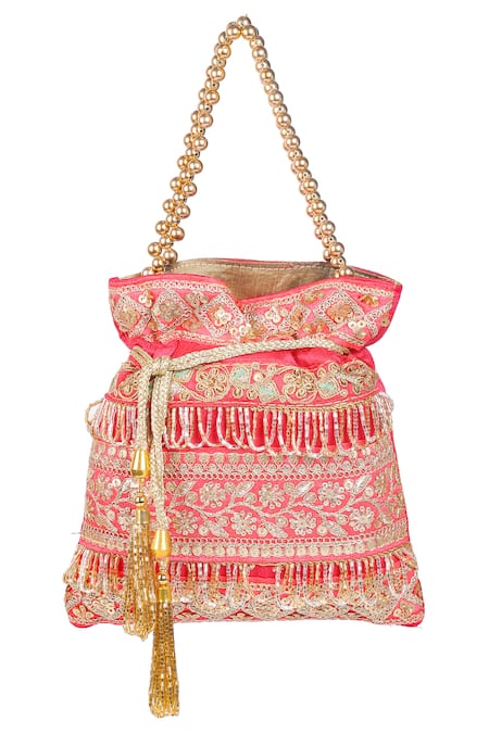 Nazaakat By Samara Singh Embroidered Potli Bag with Beaded Handle 