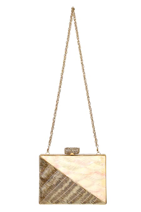 Nazaakat By Samara Singh Geometric Pattern Box Clutch with Sling Chain 