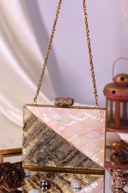 Nazaakat By Samara Singh Geometric Pattern Box Clutch with Sling Chain 