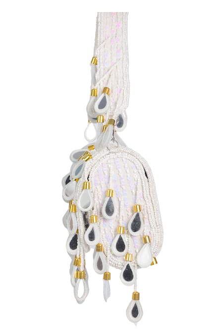 Shop Nazaakat By Samara Singh White Sequins, Beads, Mirrors Beaded And Embellished Flap Bag Online at Aza Fashions Shop_Nazaakat By Samara Singh_White Sequins, Beads, Mirrors Beaded And Embellished Flap Bag _Online_at_Aza_Fashions