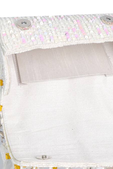 Nazaakat By Samara Singh White Sequins, Beads, Mirrors Beaded And Embellished Flap Bag at Aza Fashions Nazaakat By Samara Singh_White Sequins, Beads, Mirrors Beaded And Embellished Flap Bag _at_Aza_Fashions