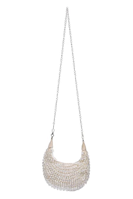 Nazaakat By Samara Singh Crystal Embellished Crescent Clutch Bag 