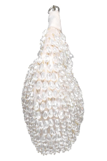 Buy_Nazaakat By Samara Singh_White Beads, Crystals Embellished Crescent Clutch Bag _Online_at_Aza_Fashions