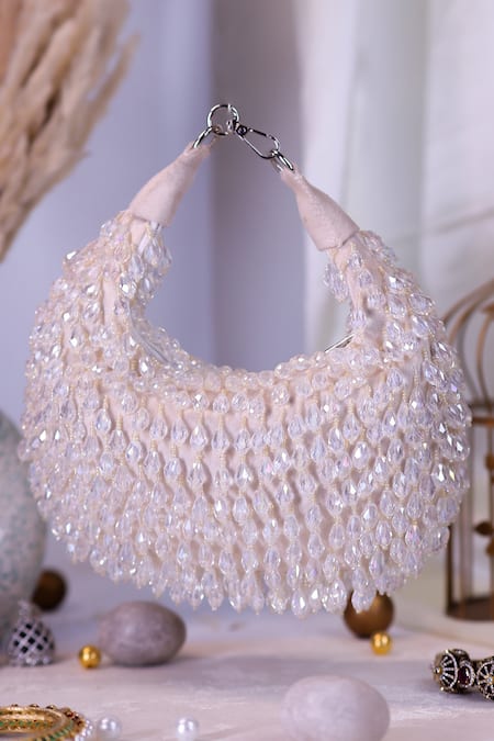 Nazaakat By Samara Singh Crystal Embellished Crescent Clutch Bag 