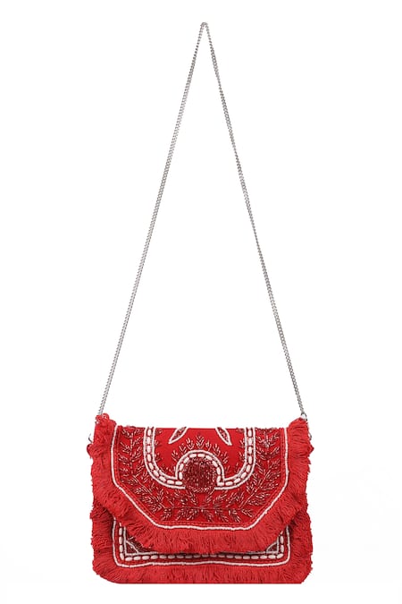 Nazaakat By Samara Singh Fringed Beaded Embroidered Boho Bag