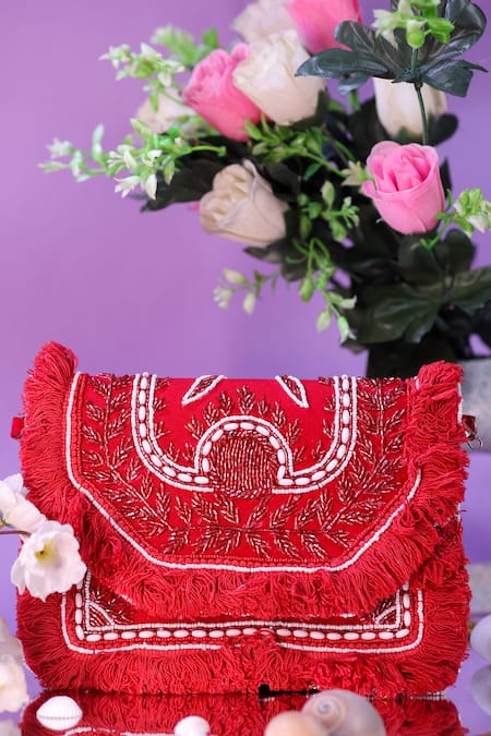 Nazaakat By Samara Singh Fringed Beaded Embroidered Boho Bag