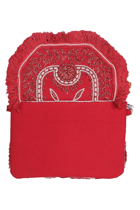 Buy Nazaakat By Samara Singh Red Beads, Fringe, Metallic Thread Beaded Embroidered Boho Bag Buy_Nazaakat By Samara Singh_Red Beads, Fringe, Metallic Thread Beaded Embroidered Boho Bag