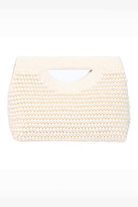 Shop Nazaakat By Samara Singh Off White Pearls, Beads Embellished Flap Bag Online at Aza Fashions Shop_Nazaakat By Samara Singh_Off White Pearls, Beads Embellished Flap Bag _Online_at_Aza_Fashions