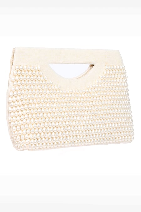 Nazaakat By Samara Singh Off White Pearls, Beads Embellished Flap Bag at Aza Fashions Nazaakat By Samara Singh_Off White Pearls, Beads Embellished Flap Bag _at_Aza_Fashions