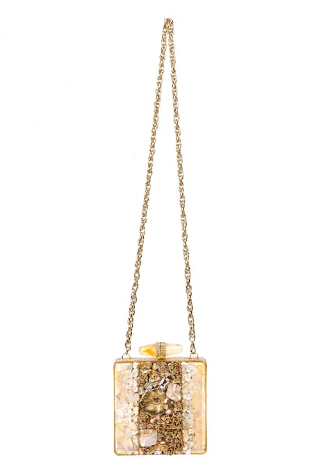 Nazaakat By Samara Singh Mother of Pearl & Stone Embellished Clutch 