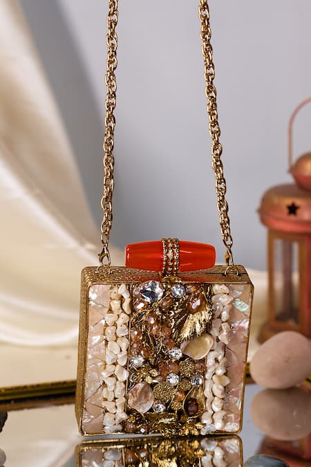 Nazaakat By Samara Singh Mother of Pearl & Stone Embellished Clutch 