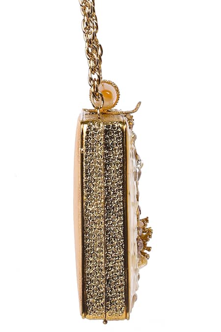 Nazaakat By Samara Singh_Beige Beads, Stones, Crystals Mother Of Pearl And Embellished Clutch _at_Aza_Fashions