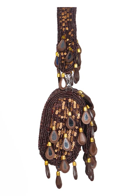 Shop Nazaakat By Samara Singh Wine Beads, Sequins, Mirrors And Embellished Flap Bag Online at Aza Fashions Shop_Nazaakat By Samara Singh_Wine Beads, Sequins, Mirrors And Embellished Flap Bag _Online_at_Aza_Fashions