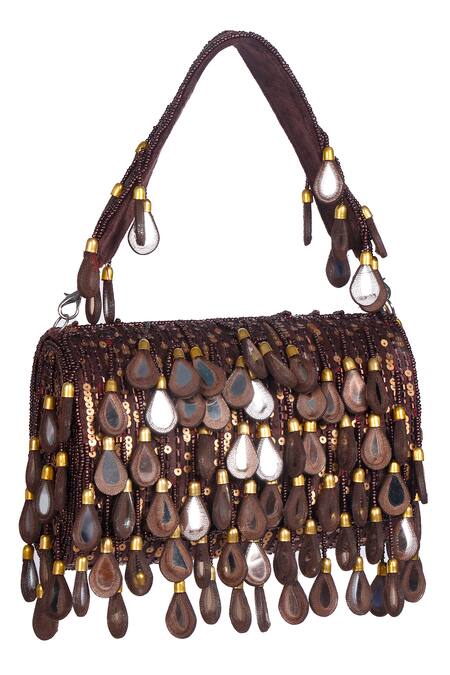 Nazaakat By Samara Singh Wine Beads, Sequins, Mirrors And Embellished Flap Bag at Aza Fashions Nazaakat By Samara Singh_Wine Beads, Sequins, Mirrors And Embellished Flap Bag _at_Aza_Fashions